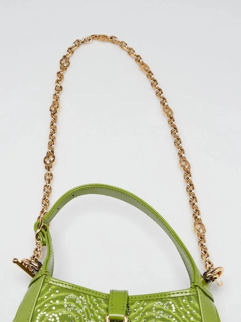 Gucci Green Leather/Canvas Crystal GG Jackie 1961 Mini Bag - Picture 4 of 11